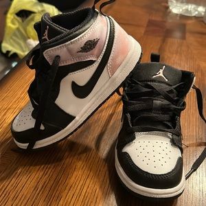 Toddler Jordans with Pink and purple tie dye back. Could be worn by boys or girl